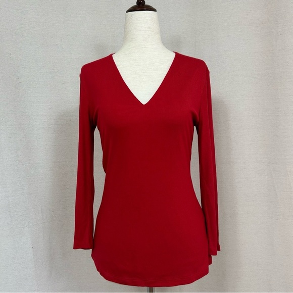 INC International Concepts Red Fitted 3/4 Sleeve Blouse - Picture 1 of 5